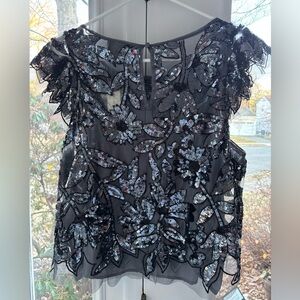 NWT Anthropologie Sequin Black+Silver Women's Top -size L